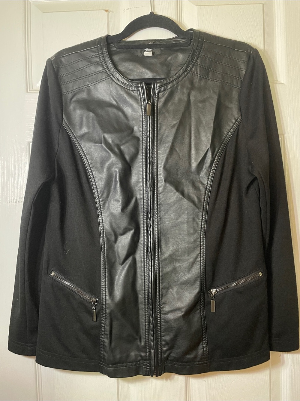 Alfani Black Faux Leather Front Jacket with Knit Sides